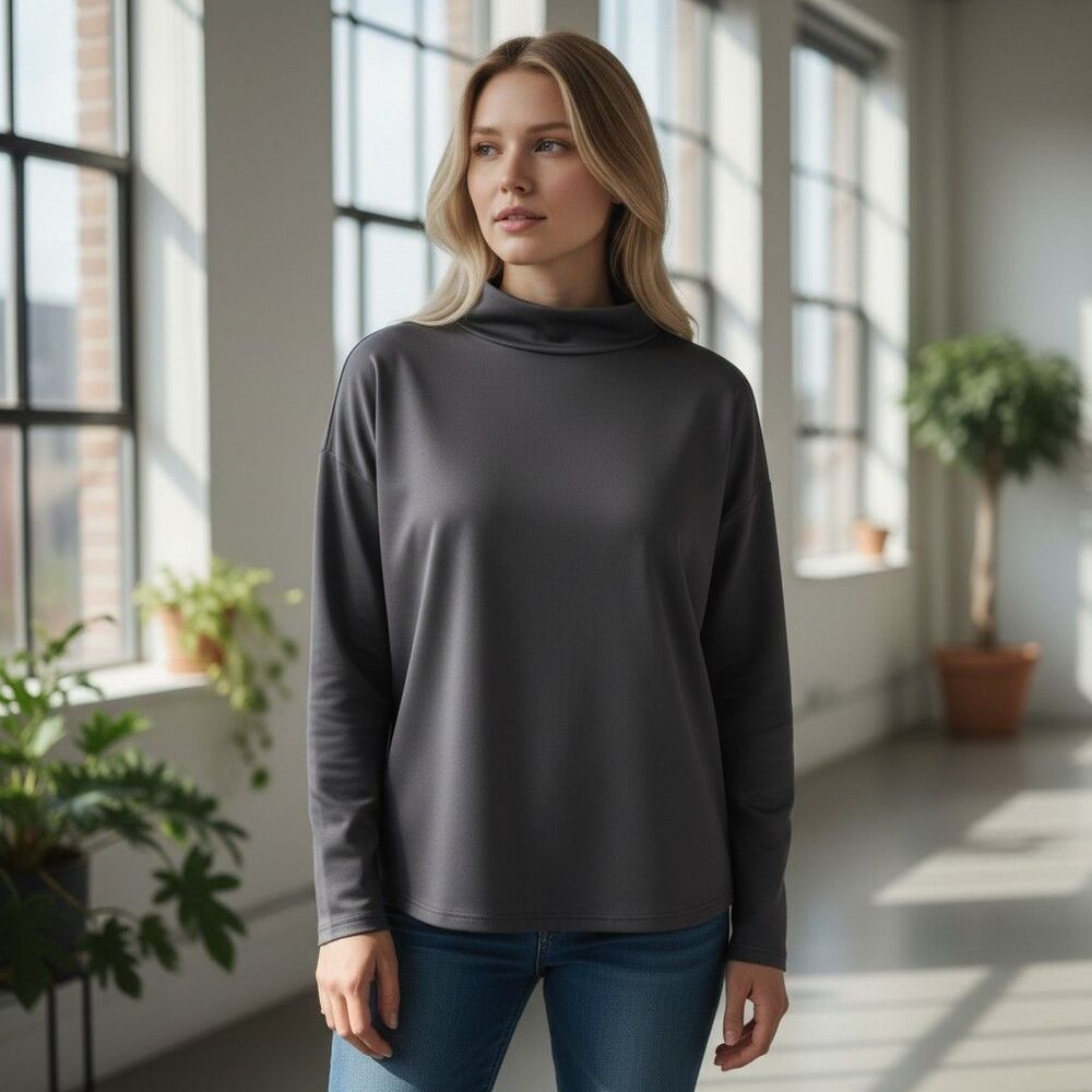 ADAY Like A Boss Mock Neck Top Pullover Womens Small Black Tech Stretch